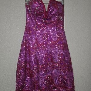 Emerald Sundae Strapless Sequin Dress - Hot Pink
